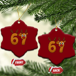Funny 67 Christmas Reindeer Ceramic Ornament Six Seven Meme Xmas Holiday TS11 Print Your Wear