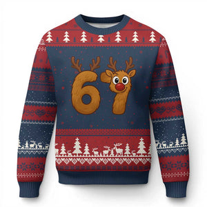 Funny 67 Xmas Reindeer Ugly Christmas Sweater Six Seven Meme Xmas Holiday TS11 Navy Red Print Your Wear