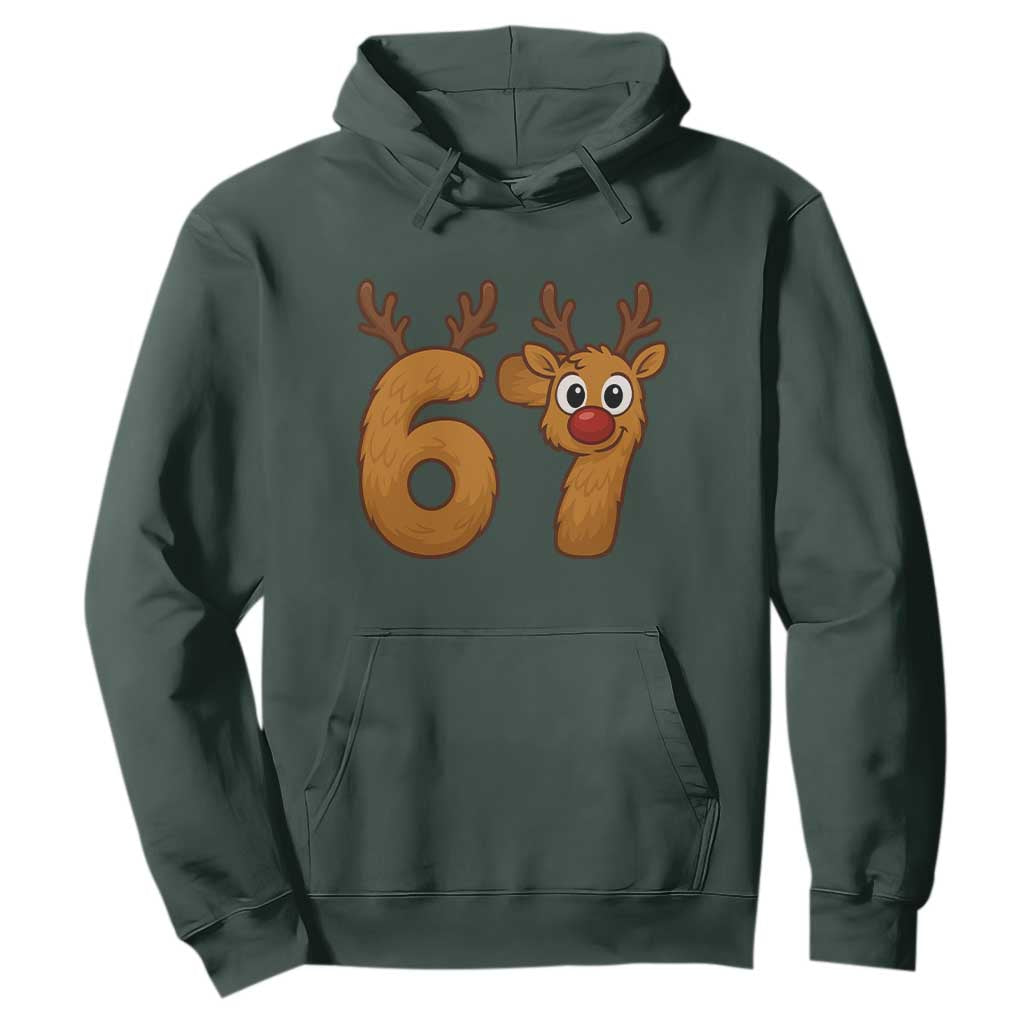 Funny 67 Christmas Reindeer Hoodie Six Seven Meme Xmas Holiday TS11 Dark Forest Green Print Your Wear