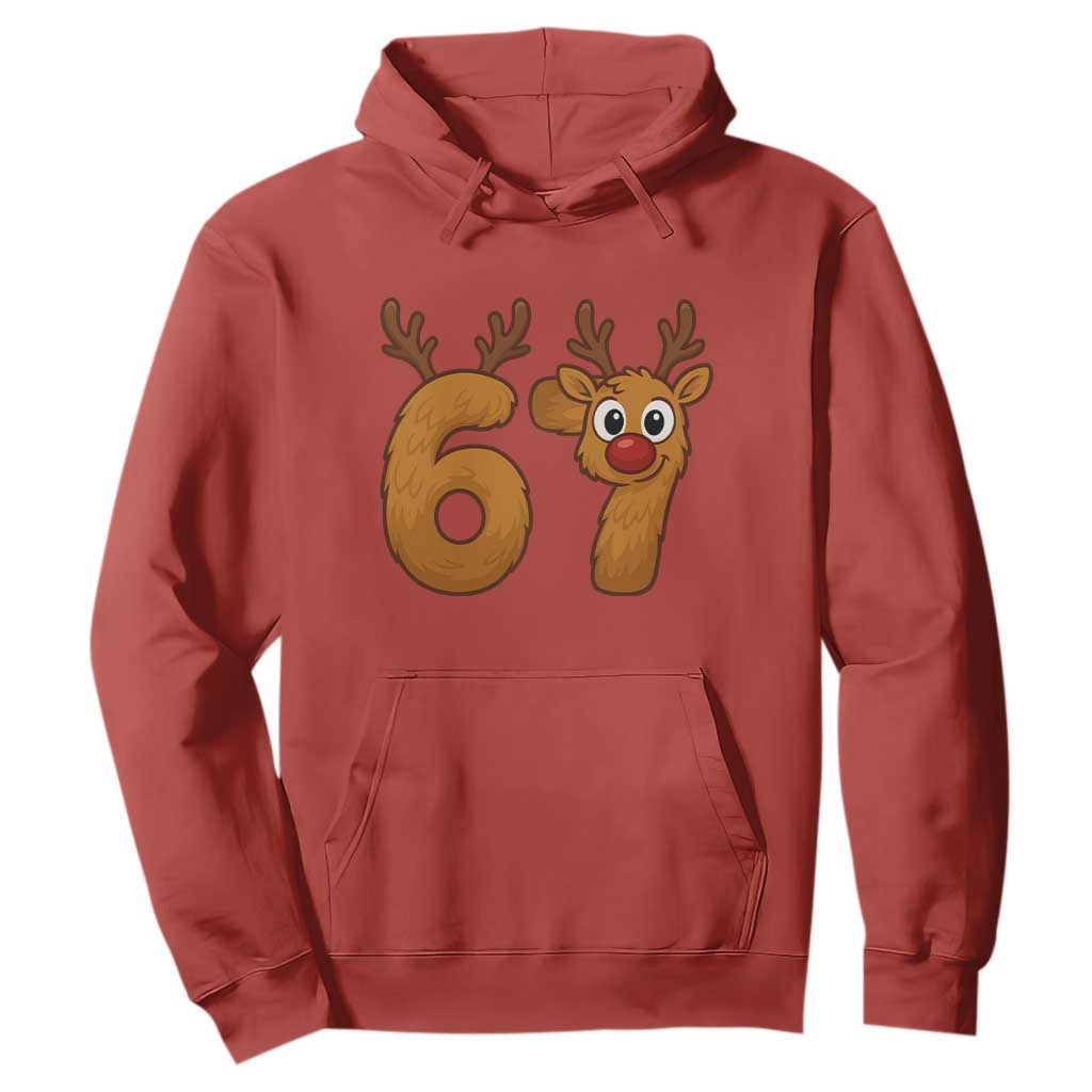 Funny 67 Christmas Reindeer Hoodie Six Seven Meme Xmas Holiday - Print Your Wear