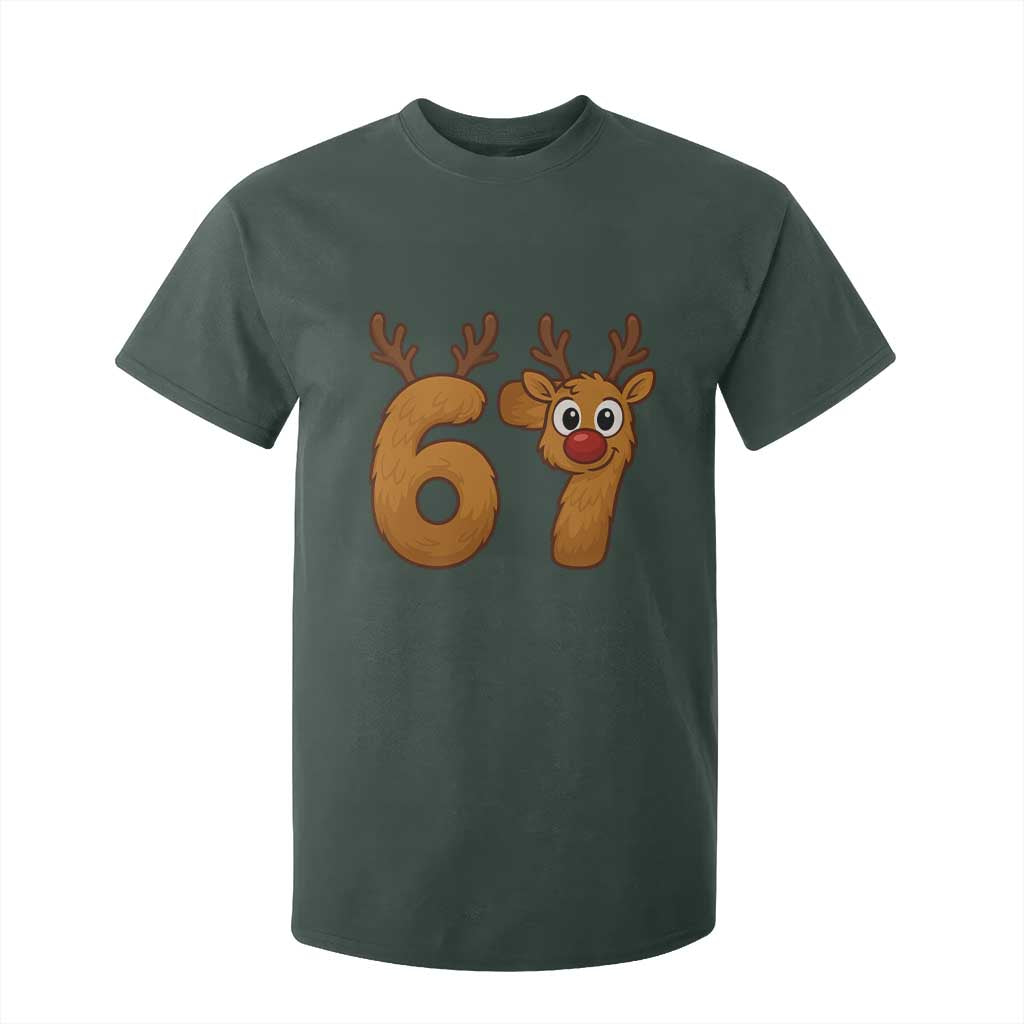 Funny 67 Christmas Reindeer T Shirt For Kid Six Seven Meme Xmas Holiday TS11 Dark Forest Green Print Your Wear