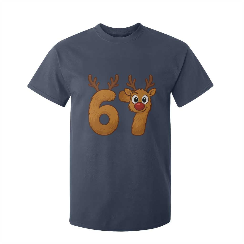 Funny 67 Christmas Reindeer T Shirt For Kid Six Seven Meme Xmas Holiday TS11 Navy Print Your Wear