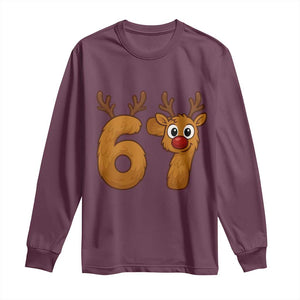 Funny 67 Christmas Reindeer Long Sleeve Shirt Six Seven Meme Xmas Holiday TS11 Maroon Print Your Wear