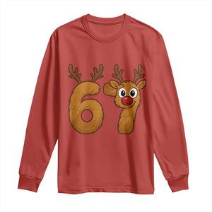 Funny 67 Christmas Reindeer Long Sleeve Shirt Six Seven Meme Xmas Holiday TS11 Red Print Your Wear