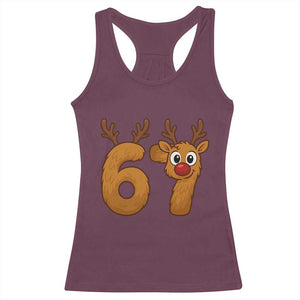 Funny 67 Christmas Reindeer Racerback Tank Top Six Seven Meme Xmas Holiday TS11 Maroon Print Your Wear