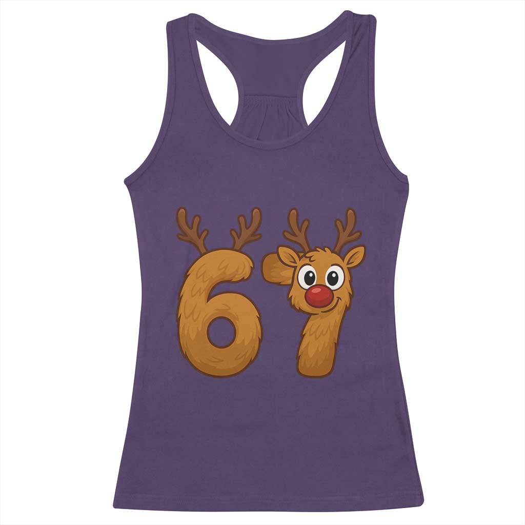 Funny 67 Christmas Reindeer Racerback Tank Top Six Seven Meme Xmas Holiday TS11 Purple Print Your Wear