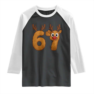 Funny 67 Christmas Reindeer Raglan Shirt Six Seven Meme Xmas Holiday TS11 Black White Print Your Wear