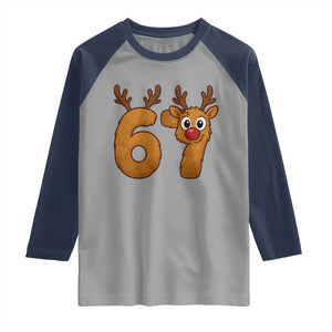 Funny 67 Christmas Reindeer Raglan Shirt Six Seven Meme Xmas Holiday TS11 Sport Gray Navy Print Your Wear