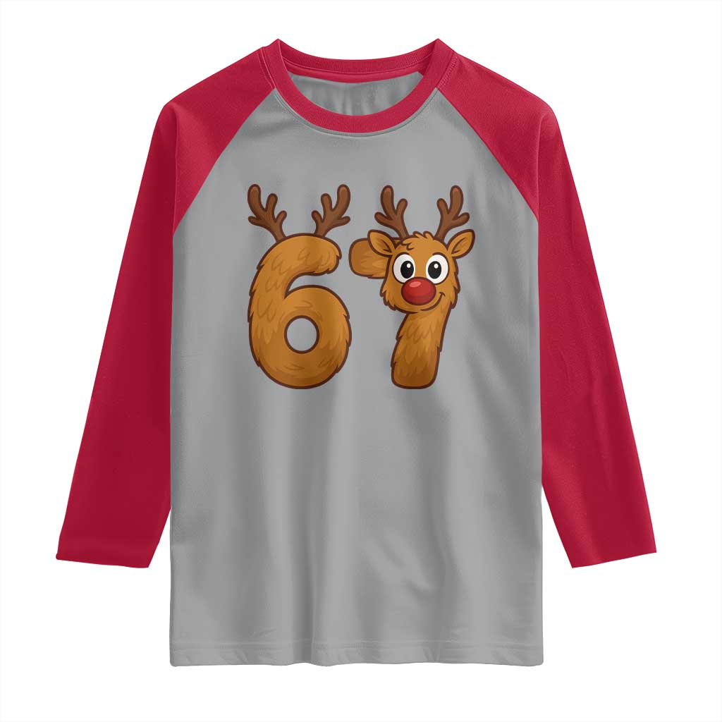 Funny 67 Christmas Reindeer Raglan Shirt Six Seven Meme Xmas Holiday TS11 Sport Gray Red Print Your Wear