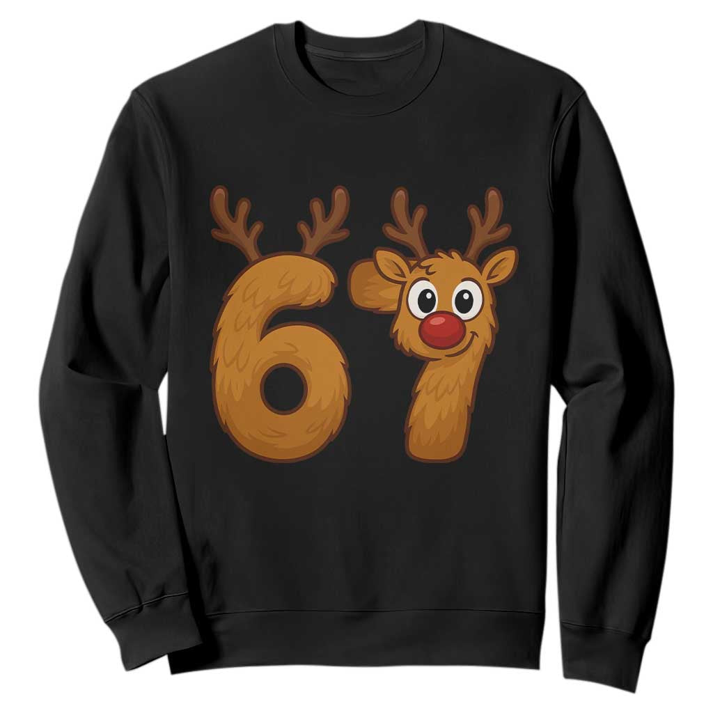 Funny 67 Christmas Reindeer Sweatshirt Six Seven Meme Xmas Holiday TS11 Black Print Your Wear