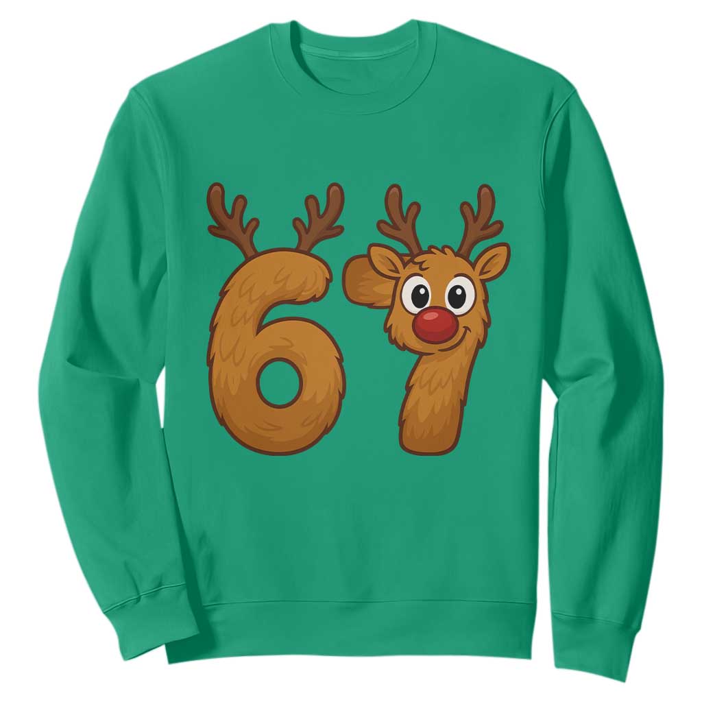 Funny 67 Christmas Reindeer Sweatshirt Six Seven Meme Xmas Holiday TS11 Irish Green Print Your Wear