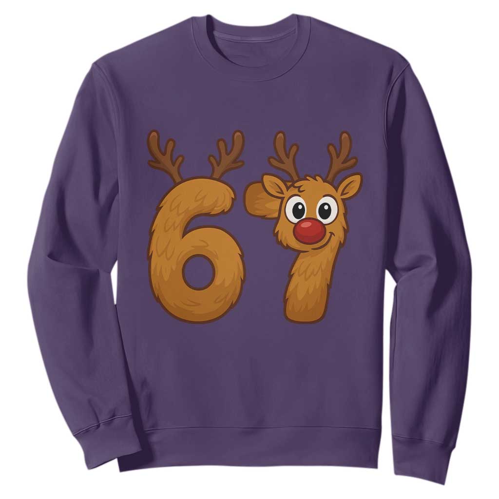 Funny 67 Christmas Reindeer Sweatshirt Six Seven Meme Xmas Holiday TS11 Purple Print Your Wear