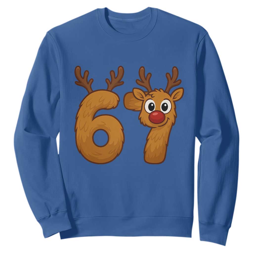 Funny 67 Christmas Reindeer Sweatshirt Six Seven Meme Xmas Holiday TS11 Royal Blue Print Your Wear