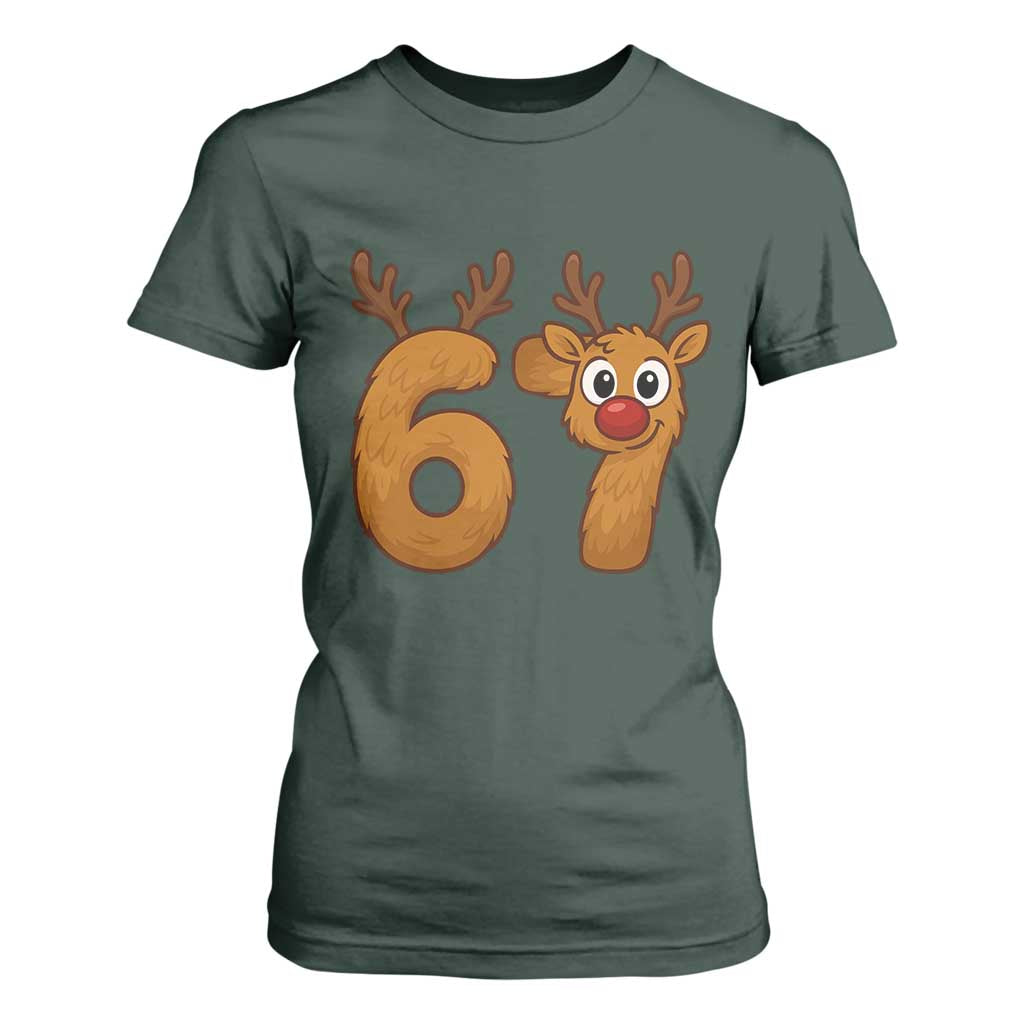 Funny 67 Christmas Reindeer T Shirt For Women Six Seven Meme Xmas Holiday TS11 Dark Forest Green Print Your Wear