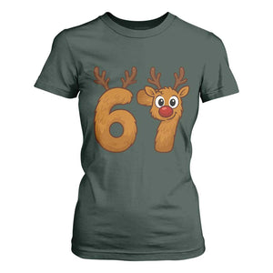 Funny 67 Christmas Reindeer T Shirt For Women Six Seven Meme Xmas Holiday TS11 Dark Forest Green Print Your Wear