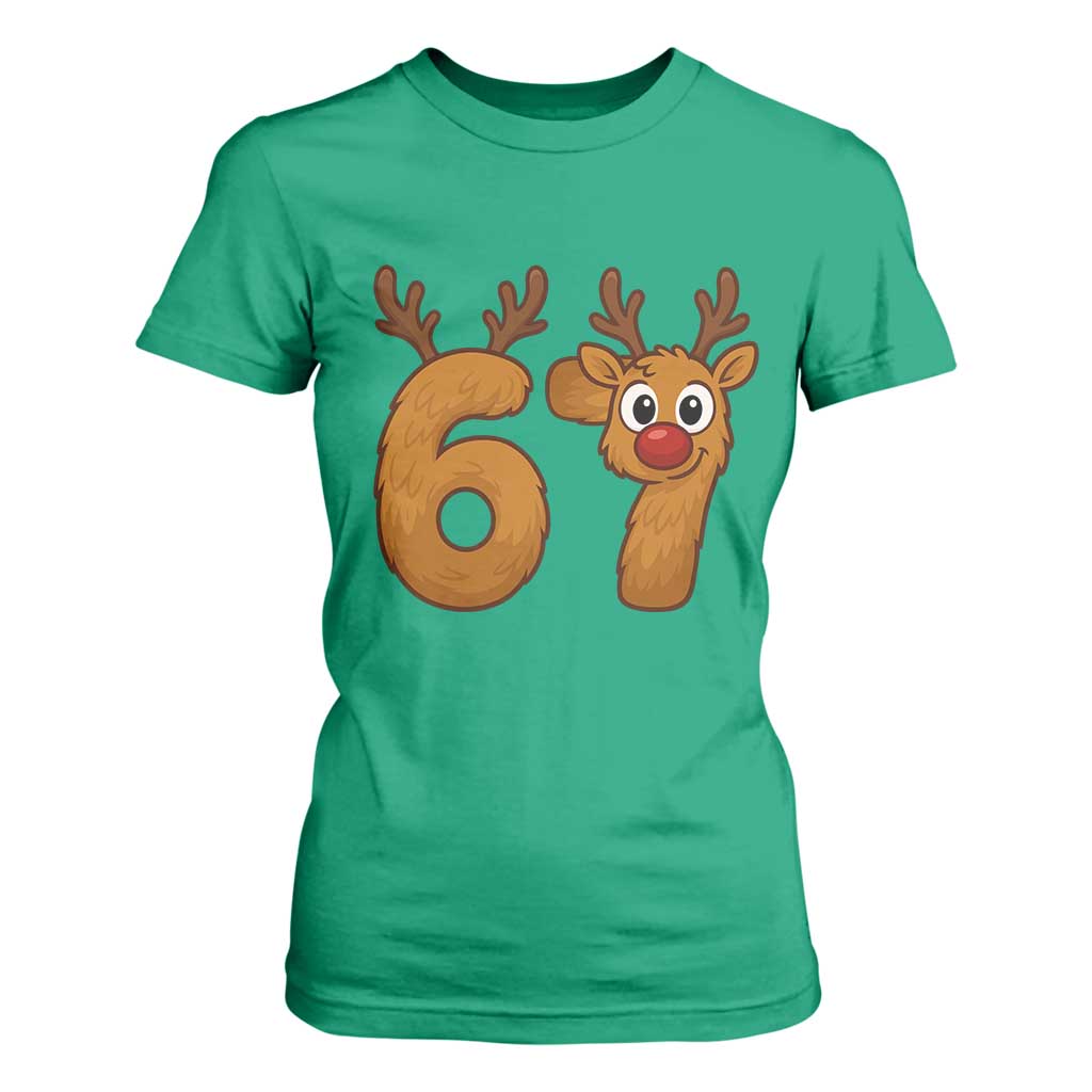 Funny 67 Christmas Reindeer T Shirt For Women Six Seven Meme Xmas Holiday TS11 Irish Green Print Your Wear