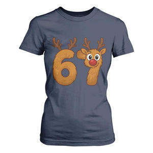 Funny 67 Christmas Reindeer T Shirt For Women Six Seven Meme Xmas Holiday TS11 Navy Print Your Wear