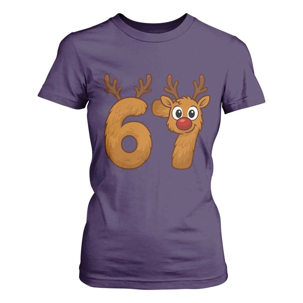 Funny 67 Christmas Reindeer T Shirt For Women Six Seven Meme Xmas Holiday TS11 Purple Print Your Wear