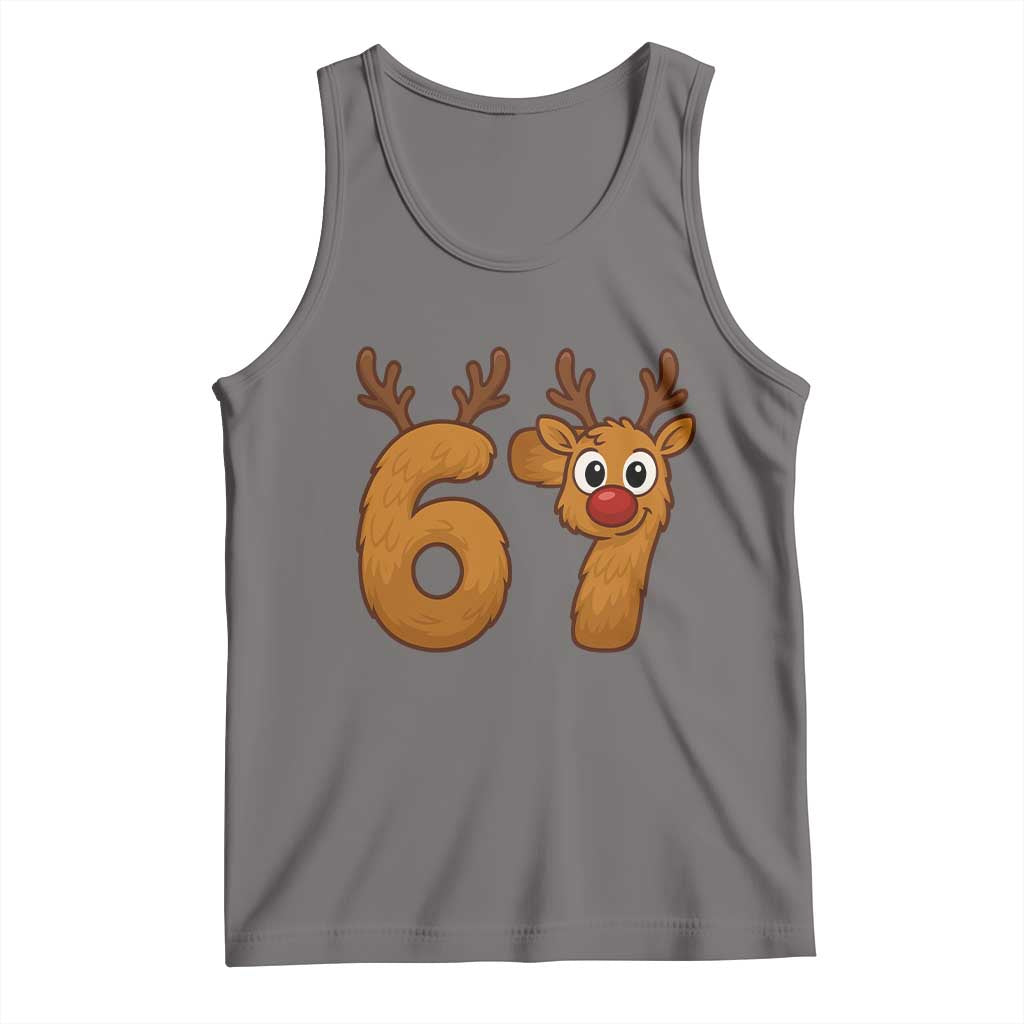 Funny 67 Christmas Reindeer Tank Top Six Seven Meme Xmas Holiday TS11 Deep Heather Print Your Wear