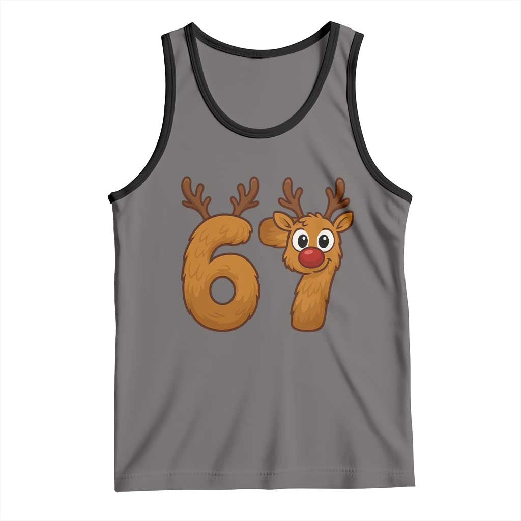Funny 67 Christmas Reindeer Tank Top Six Seven Meme Xmas Holiday TS11 Deep Heather Black Print Your Wear