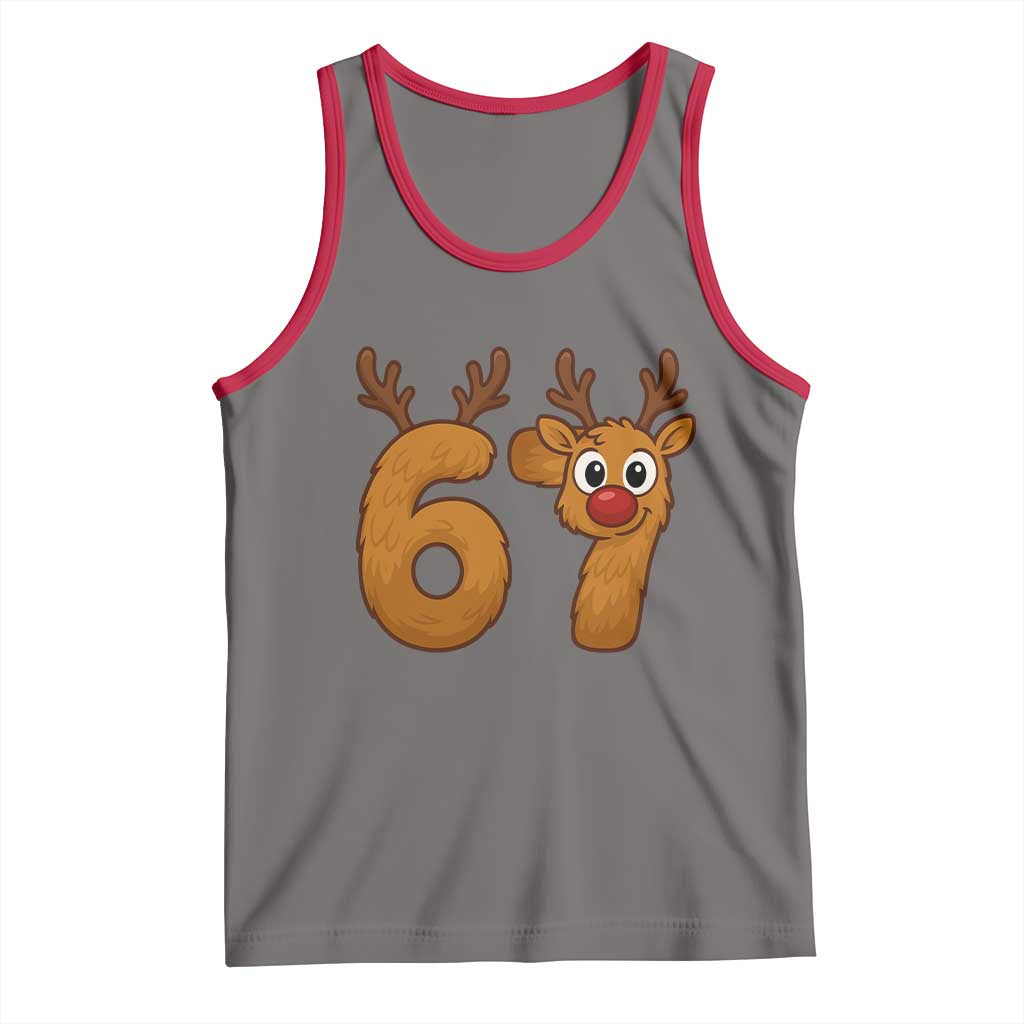 Funny 67 Christmas Reindeer Tank Top Six Seven Meme Xmas Holiday TS11 Deep Heather Red Print Your Wear