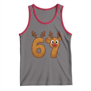 Funny 67 Christmas Reindeer Tank Top Six Seven Meme Xmas Holiday TS11 Deep Heather Red Print Your Wear