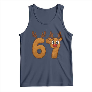 Funny 67 Christmas Reindeer Tank Top Six Seven Meme Xmas Holiday TS11 Navy Print Your Wear