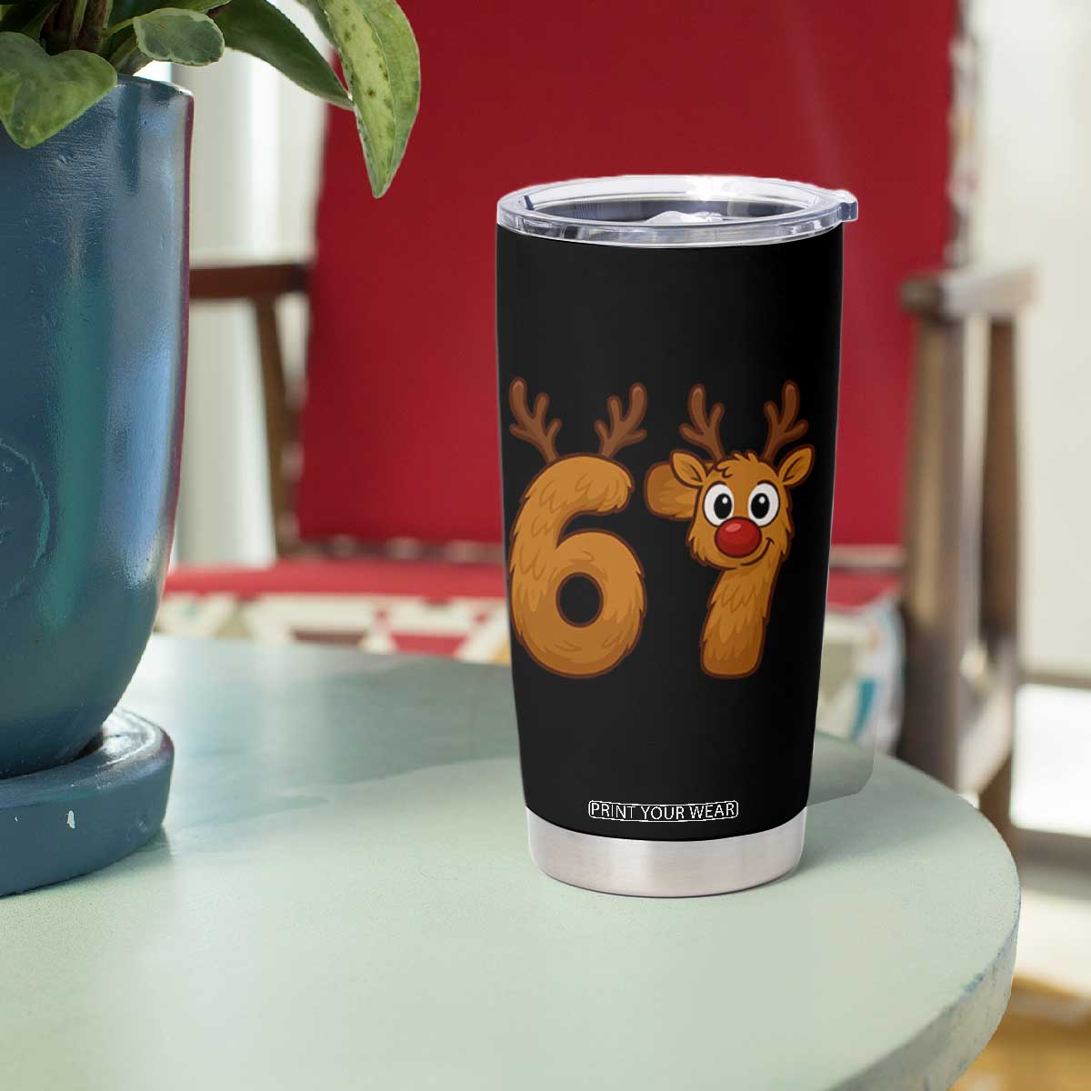 Funny 67 Christmas Reindeer Tumbler Cup Six Seven Meme Xmas Holiday TS11 Print Your Wear