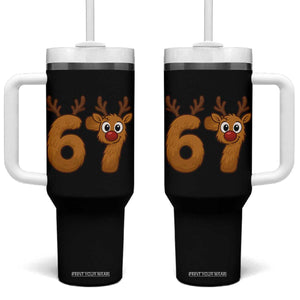 Funny 67 Christmas Reindeer Tumbler With Handle Six Seven Meme Xmas Holiday TS11 One Size: 40 oz Black Print Your Wear