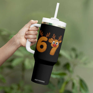 Funny 67 Christmas Reindeer Tumbler With Handle Six Seven Meme Xmas Holiday TS11 Print Your Wear