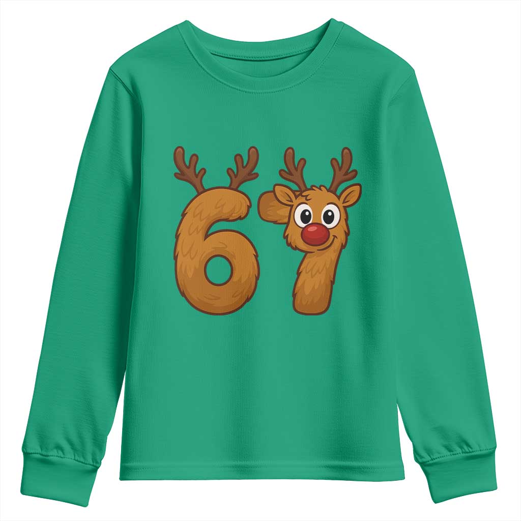 Funny 67 Christmas Reindeer Youth Sweatshirt Six Seven Meme Xmas Holiday TS11 Irish Green Print Your Wear