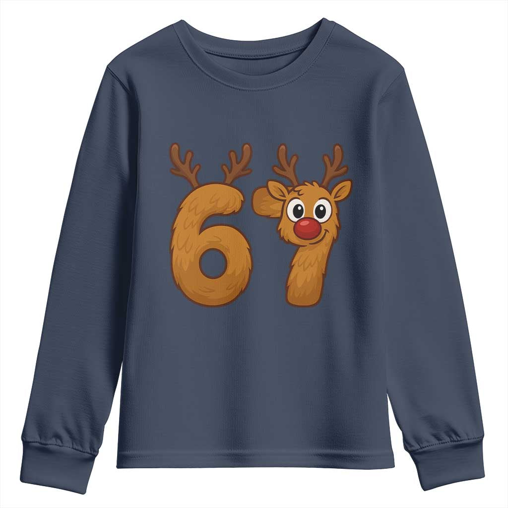 Funny 67 Christmas Reindeer Youth Sweatshirt Six Seven Meme Xmas Holiday TS11 Navy Print Your Wear