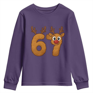 Funny 67 Christmas Reindeer Youth Sweatshirt Six Seven Meme Xmas Holiday TS11 Purple Print Your Wear