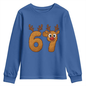 Funny 67 Christmas Reindeer Youth Sweatshirt Six Seven Meme Xmas Holiday TS11 Royal Blue Print Your Wear