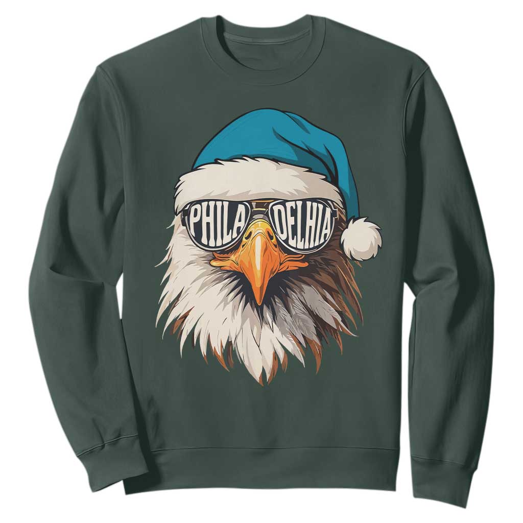 Christmas Philadelphia Fan Sweatshirt Santa Eagles Sport Philly Fan Game Day TS11 Dark Forest Green Print Your Wear