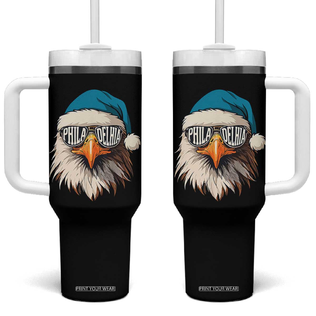 Christmas Football Lover Tumbler With Handle Green Santa PFE Game Day TS11 One Size: 40 oz Black Print Your Wear