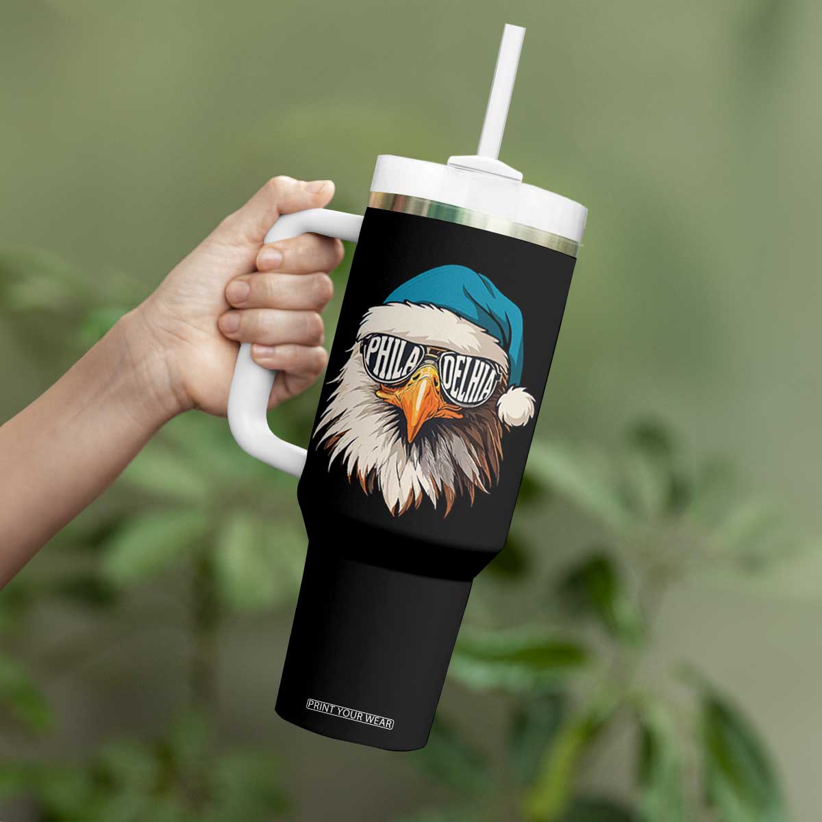 Christmas Football Lover Tumbler With Handle Green Santa PFE Game Day TS11 Print Your Wear