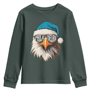 Christmas Football Lover Youth Sweatshirt Green Santa PFE Game Day TS11 Dark Forest Green Print Your Wear
