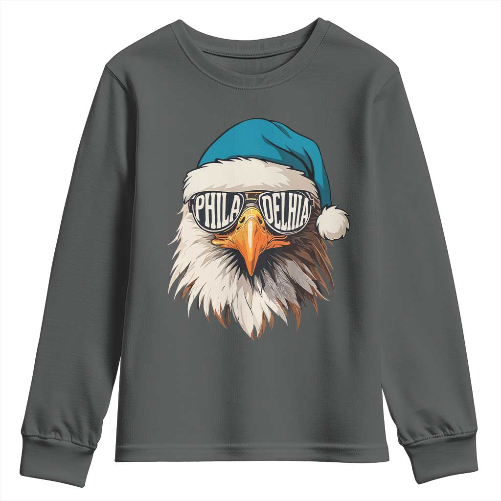 Christmas Football Lover Youth Sweatshirt Green Santa PFE Game Day TS11 Dark Heather Print Your Wear