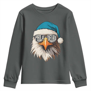 Christmas Football Lover Youth Sweatshirt Green Santa PFE Game Day TS11 Dark Heather Print Your Wear