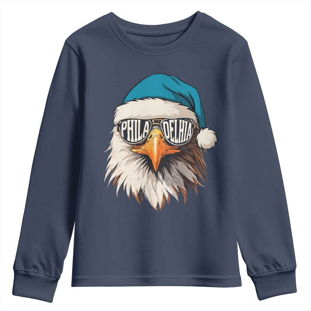 Christmas Football Lover Youth Sweatshirt Green Santa PFE Game Day TS11 Navy Print Your Wear