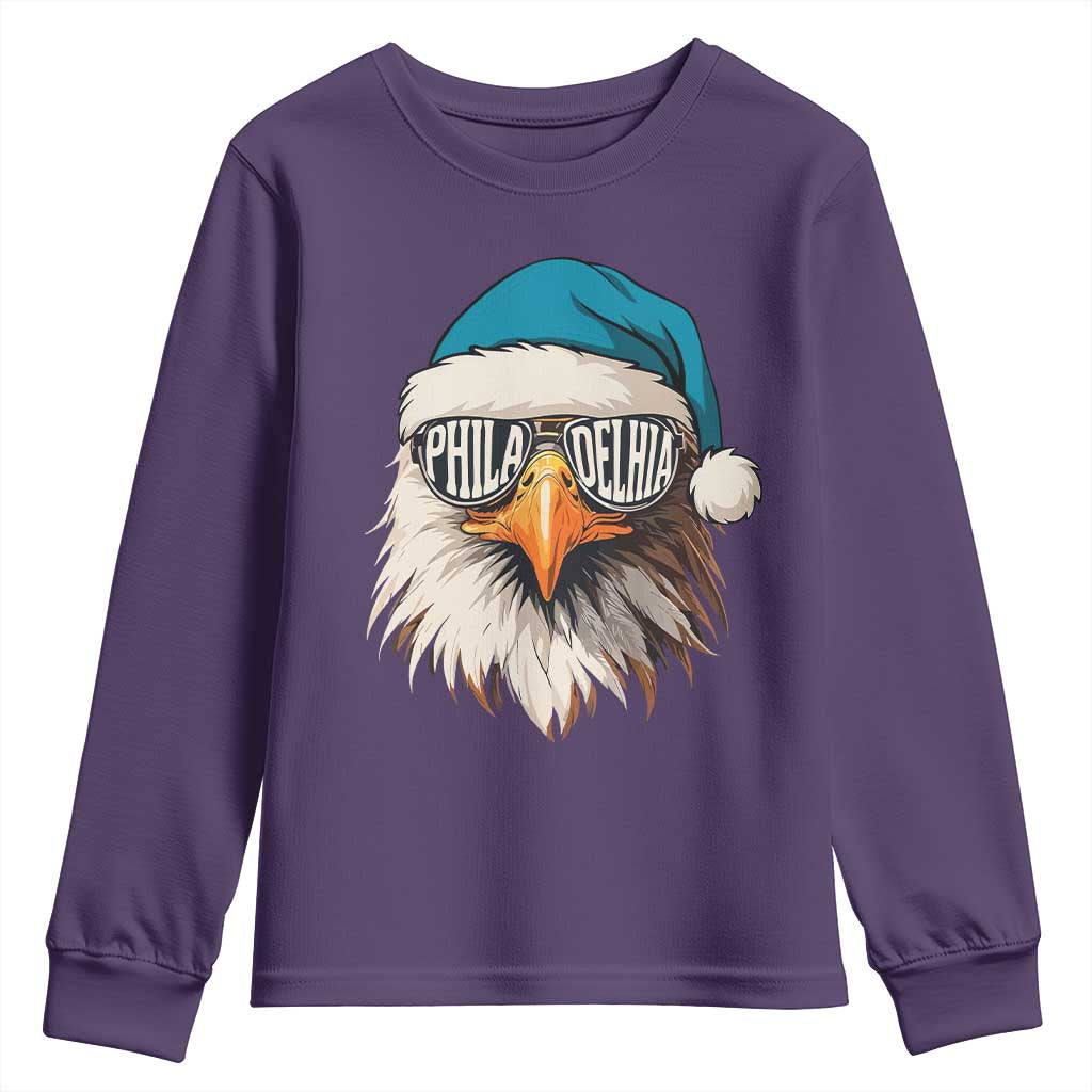 Christmas Football Lover Youth Sweatshirt Green Santa PFE Game Day TS11 Purple Print Your Wear