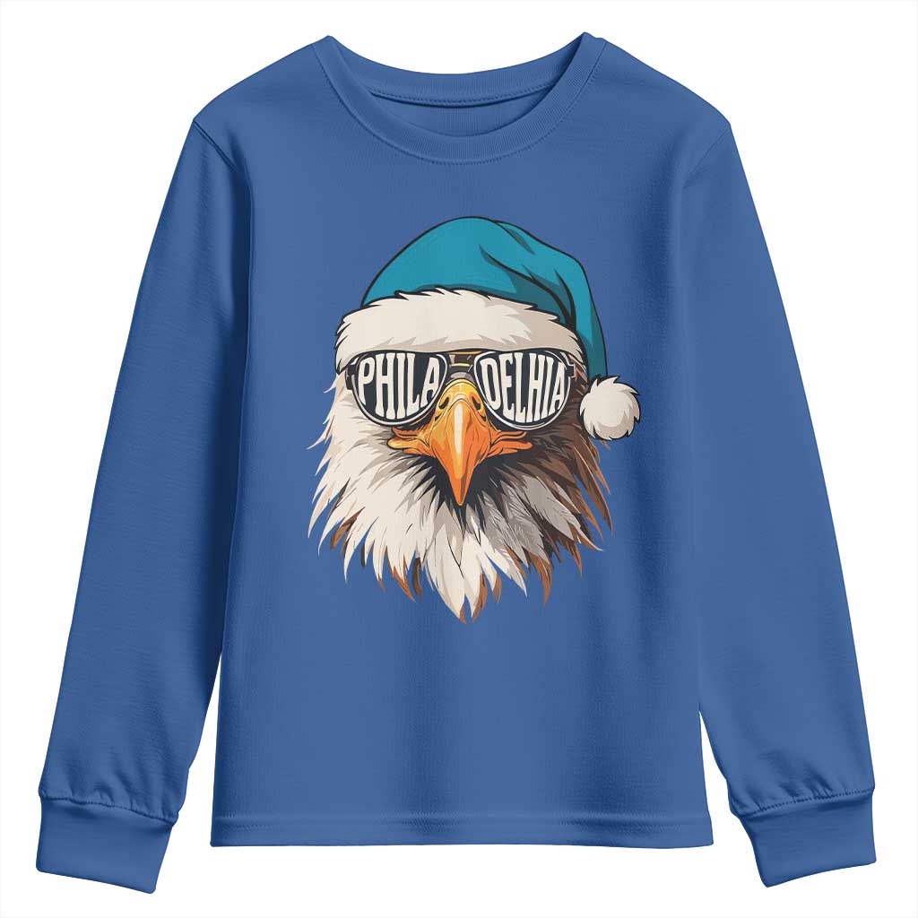 Christmas Football Lover Youth Sweatshirt Green Santa PFE Game Day TS11 Royal Blue Print Your Wear