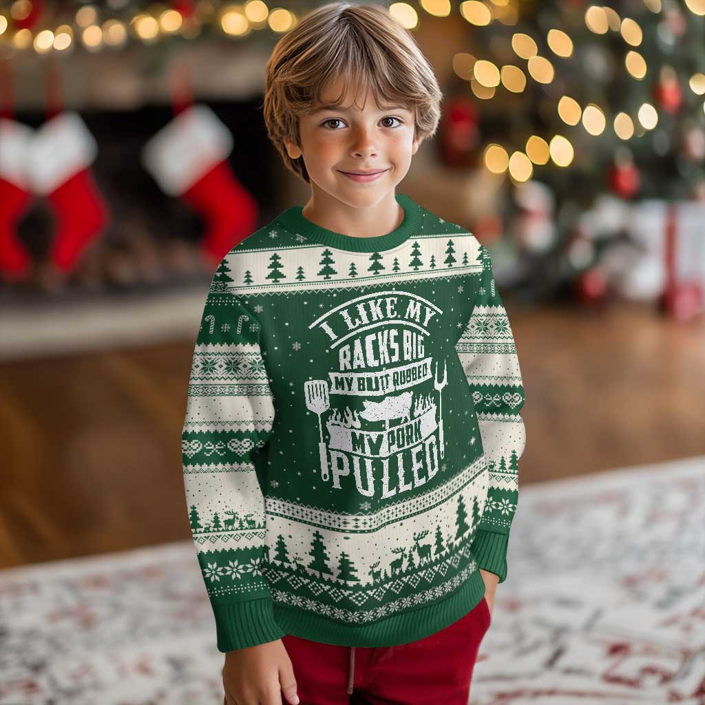 Funny BBQ Grilling I Like My Butt Rubbed And My Pork Pulled Ugly Christmas Sweater Barbecue Father's Day TS11 Forest Green Beige Print Your Wear