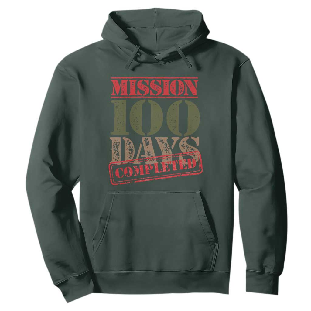 Funny 100th Day Of School Warrior Hoodie Mission 100 Days Completed Sealed TS11 Dark Forest Green Print Your Wear