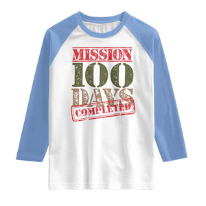 Funny 100th Day Of School Warrior Raglan Shirt Mission 100 Days Completed Sealed TS11 White Carolina Blue Print Your Wear