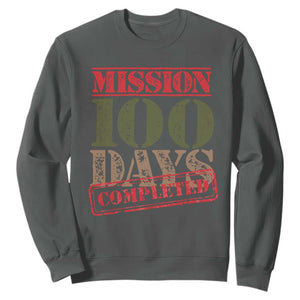 Funny 100th Day Of School Warrior Sweatshirt Mission 100 Days Completed Sealed TS11 Dark Heather Print Your Wear