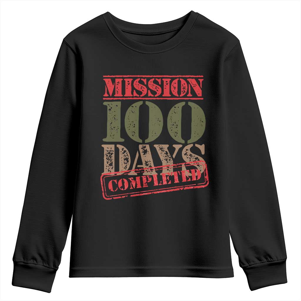 Funny 100th Day Of School Warrior Youth Sweatshirt Mission 100 Days Completed Sealed TS11 Black Print Your Wear