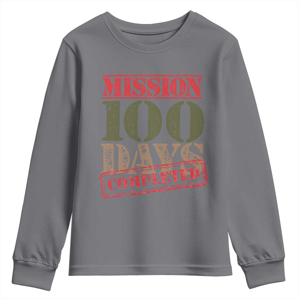 Funny 100th Day Of School Warrior Youth Sweatshirt Mission 100 Days Completed Sealed TS11 Charcoal Print Your Wear