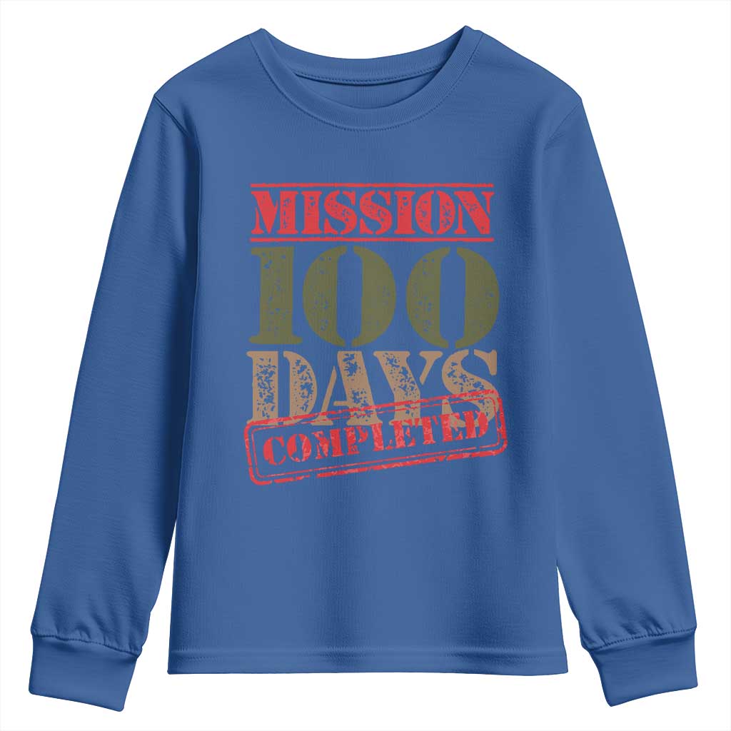 Funny 100th Day Of School Warrior Youth Sweatshirt Mission 100 Days Completed Sealed TS11 Royal Blue Print Your Wear